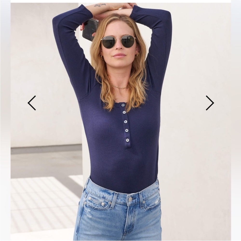 AYR The High Roller Ribbed Scoop Neck Henley in city sky navy size small Pima